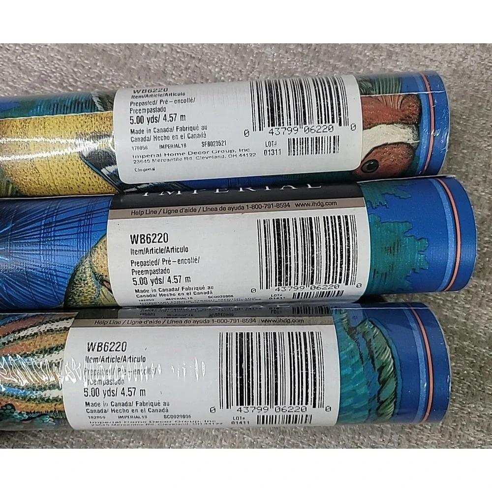 3 Vintage Imperial Wallpaper Border Fish Ocean Motif 15 YARDS Aquarium Blue‎ NEW